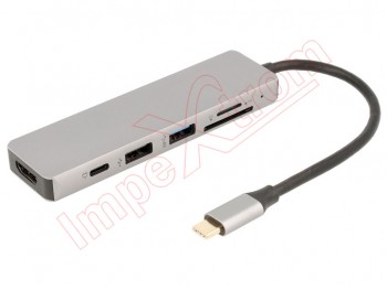Adaptador 6 en 1 HUB de USB tipo C macho a USB tipo C / USB / USB SS / HDMI /tarjeta SD / tarjeta TF hembra