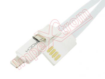 Cable de datos lightning micro USB blanco 2 en 1 de 1 metro dispositivos
