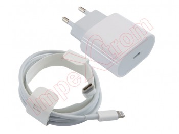 Cargador blanco MU7V2ZM modelo A1692 , 20 W Boost charge "Carga rápida", con cable USB tipo C a lightning