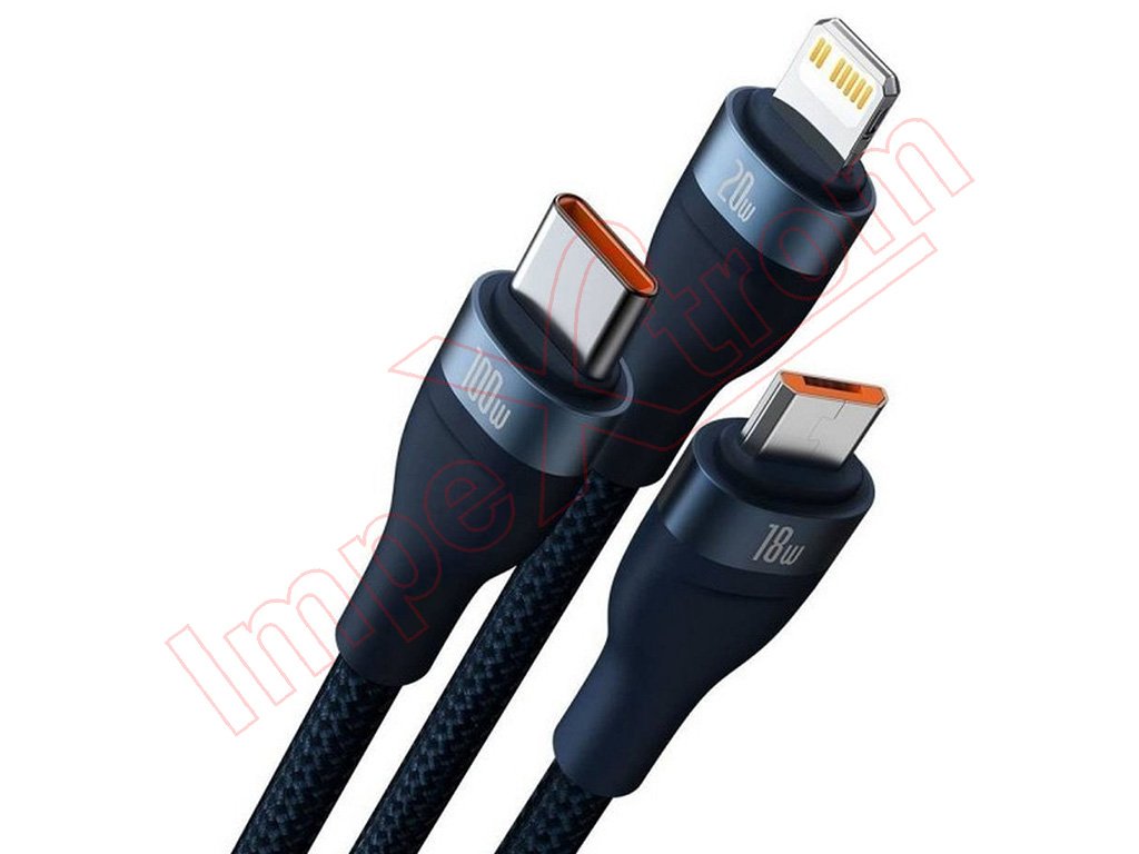 Cable carga rápida 3 en 1 (USB a tipo C, Lightning y micro USB)