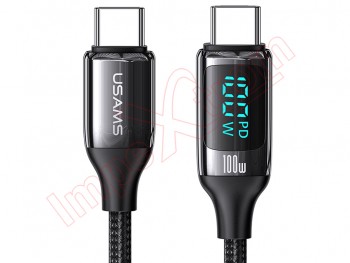 Cable de datos negro US-SJ546 U78 de carga rápida 100w / 5A con conectores USB tipo C y display en tiempo real de 1,2m longitud, en blister
