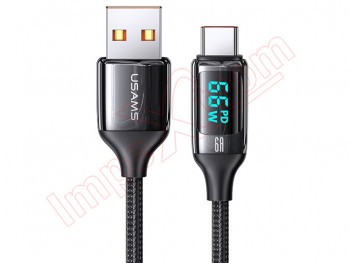Cable de datos negro US-SJ544 U78 de carga rápida 66w / 6A con conectores USB tipo C a USB A con display en tiempo real y 1,2m longitud, en blister
