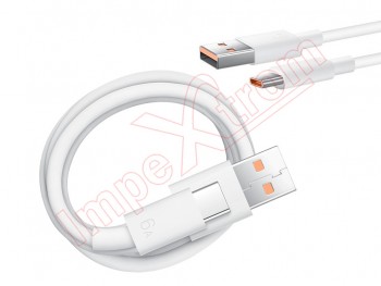 White 6A Huawei high speed data and charge cable with USB to USB type C connector with super charge 66W, 1 meter length