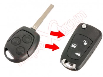 Adaptable housing compatible for Ford Focus remote controls from fixed to folding spider, 3 buttons