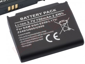 Batería para S3310 Classic, S7330, U800, U800 Soul, U900 (equivalente AB653039CE), SAMSUNG SGH-E950, SGH-E958, SGH-L170, SGH-L770, SGH-L810, SGH-Z240, M6710 Beat Disc - 750 mAh / 3.7V / 2.8 Wh / Li-ion