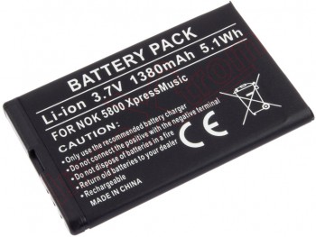 Batería genérica BL-5J para Nokia 5800, 5230- 1380mAh / 3.7V / 5.1WH / Li-Ion