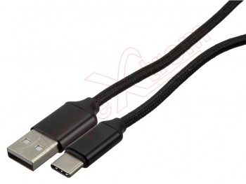 Black Nylon data cable with USB connector to USB C connector