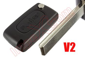 Producto genérico - Carcasa compatible V2 con espadin plegable de 2 botones para telemandos Citroen C2, C3 y Berlingo / Peugeot 307, 308, 207, 407, 408, Partner