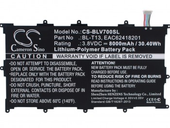Batería genérica Cameron Sino BL-T13 / EAC62418201 para LG G Pad Tablet 10.1", V700 - 8000 mAh / 3.8 V / 30.40 Wh / Li-ion