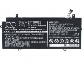 Batería Cameron Sino PA5136U para portátil Toshiba Portege Z30 - 3350mAh / 14.8V / 49.58 WH / Lithium-polymer
