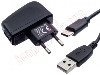 Blue Star black travel USB type C charger; Input:110-240V AC 50-60Hz, Output 5V - 2A, in blister