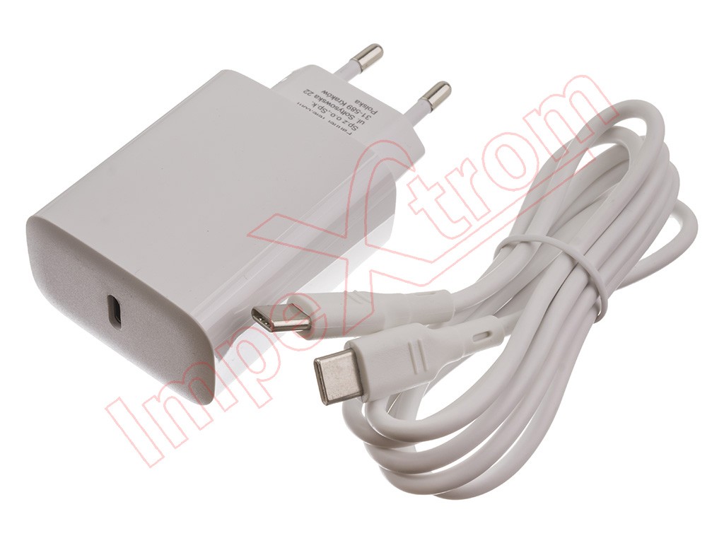 Forcell Chargeur Secteur USB-C 25W Power Delivery + Câble USB-C 3A 1m Blanc