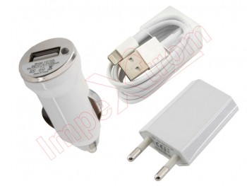 White Home and Car charger with USB to lightning cable for iPhone