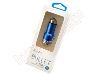 BLUN car charger in blue color with 2 outputs (2.1A and 1A) in blister pack