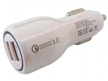 Universal white car charger with quick charge and 2 Quick Charge USB 3.0 / 3.1A outputs and LED illumination