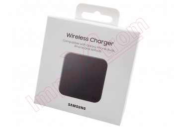 Cargador / base de carga rápida inalámbrica 9W negra Samsung EP-P1300TBEGEU para dispositivos Samsung / Buds / iPhone / Airpods, en blister