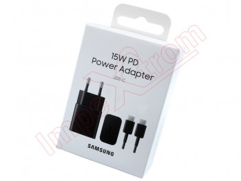 Cargador negro Samsung EP-T1510 para dispositivos con conector USB Tipo C 15W, con cable USB Tipo C, en blister