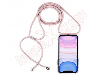 Clear TPU LANYARD case with pink strap for Apple iPhone 11, A2221, A2111, A2223