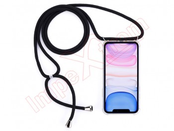 Clear TPU LANYARD case with black strap for Apple iPhone 11, A2221, A2111, A2223