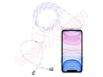 Clear TPU LANYARD case with white strap for Apple iPhone 11, A2221, A2111, A2223