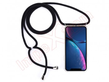 Clear TPU LANYARD case with black strap for Apple iPhone XR, A2105, A1984, A2107, A2108