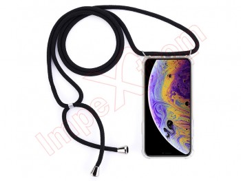 Clear TPU LANYARD case with black strap for Apple iPhone X, A1901, A1865, Apple iPhone XS, A2097, A1920, A2100