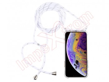 Clear TPU LANYARD case with white strap for Apple iPhone X / Apple iPhone XS