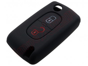 Producto genérico - Funda de goma negra para telemandos 2 botones Peugeot / Citroen con espadín plegable