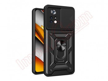 Black rigid case with window and support for Xiaomi Pocophone X4 Pro 5G, 2201116PG