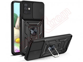 Black rigid case with window and support for Samsung Galaxy A71, SM-A715F