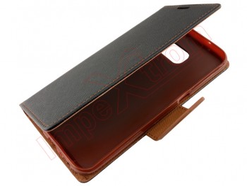 Funda tipo agenda negra y marrón con soporte interno para Samsung Galaxy S7, G930