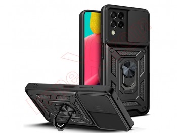 Black rigid case with window and support for Samsung Galaxy M53, SM-M536B
