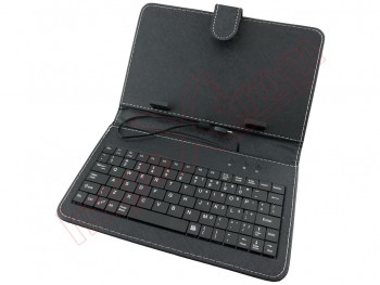 Black 7-inch tablet case with built-in keyboard