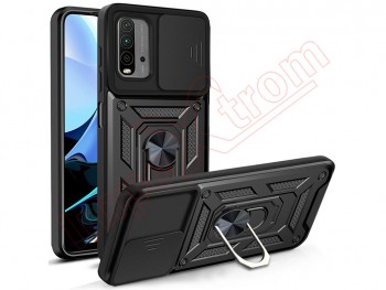Black rigid case with window and support for Xiaomi Redmi Note 9 4G, M2010J19SC