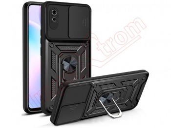 Black rigid case with window and support for Xiaomi Redmi 9A, M2006C3LG