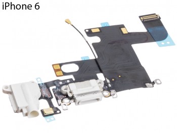 Flex con conector de carga lightning blanco, conector de audio y micrófono para iPhone 6 A1586 - A1549