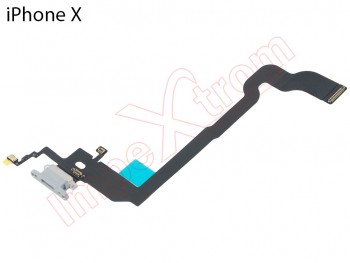 Flex con conector de carga gris / plata con micrófono inferior Iphone X, A1901