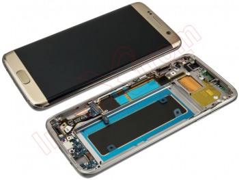 Full Screen Super AMOLED (LCD / display + digitizer / touch + frame) for Samsung Galaxy S7 Edge, SM-G935F, G935V gold color