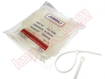 Bag of 1000 white 3x150mm cable ties