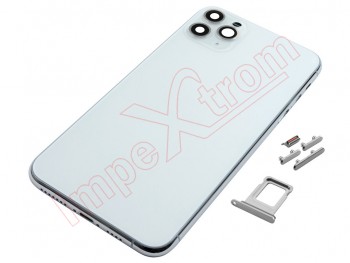 tapa de batería blanca con marco plateado (matte silver) para iPhone 11 pro max, a2218