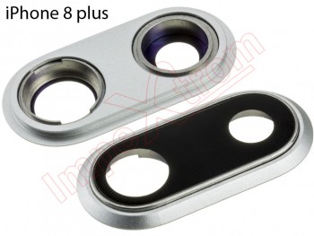 Silver camera housing and embellisher for Phone 8 Plus
