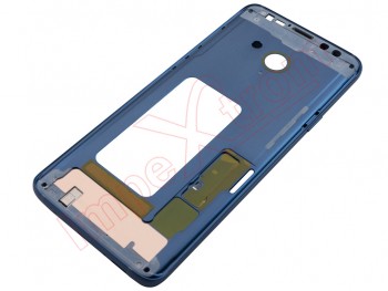 Middle housing with "Coral blue" frame and side buttons for Samsung Galaxy S9 Plus, SM-G965F