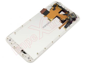 Pantalla completa IPS LCD (display / LCD + digitalizador / táctil) blanca con marco y carcasa frontal Motorola X Style, XT1572