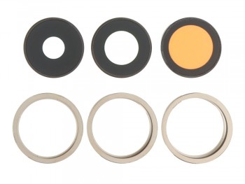 conjunto de lentes de cámaras traseras con carcasas doradas para iPhone 14 pro, a2890