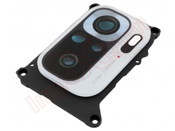 Rear camera lens with "Frost White (Pebble White)" trim and housing for Xiaomi Redmi Note 10S, M2101K7BG, M2101K7BI, M2101K7BNY, M2101K7BL